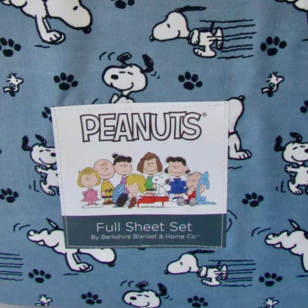 Peanuts Snoopy Poses & Paws FULL Size Sheet Set - Blue Sheets (easy care poly)